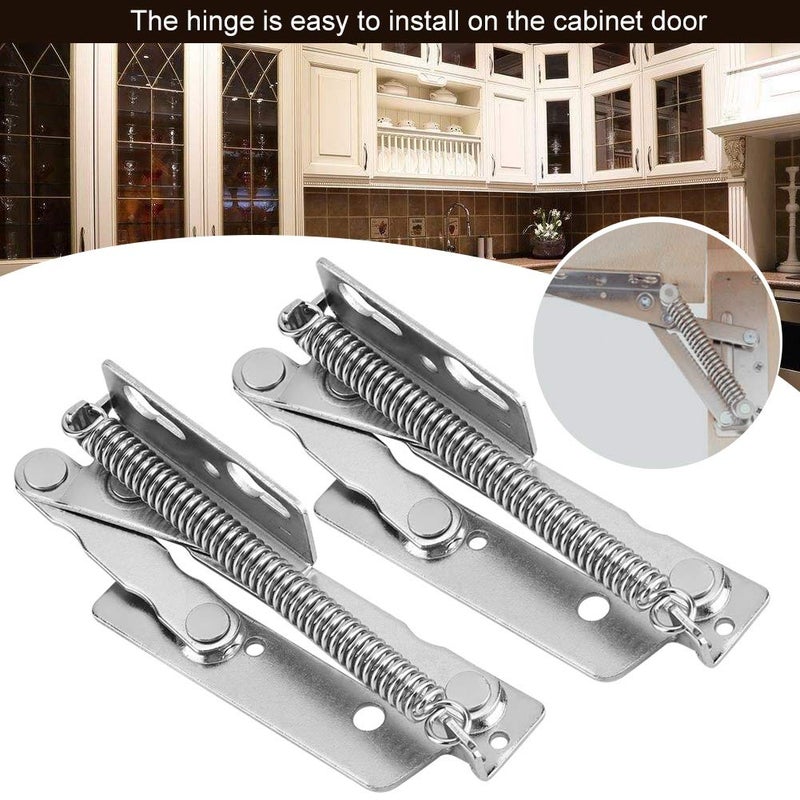 Garosa Stainless Steel Cabinet Door Hinges, 2-Pack Heavy Duty Gas Spring Lid Support, 80-Degree Soft Close, Silver, 5.31x1.57x1.37 Inches for Cupboard, Closet, Wardrobe - Image 2